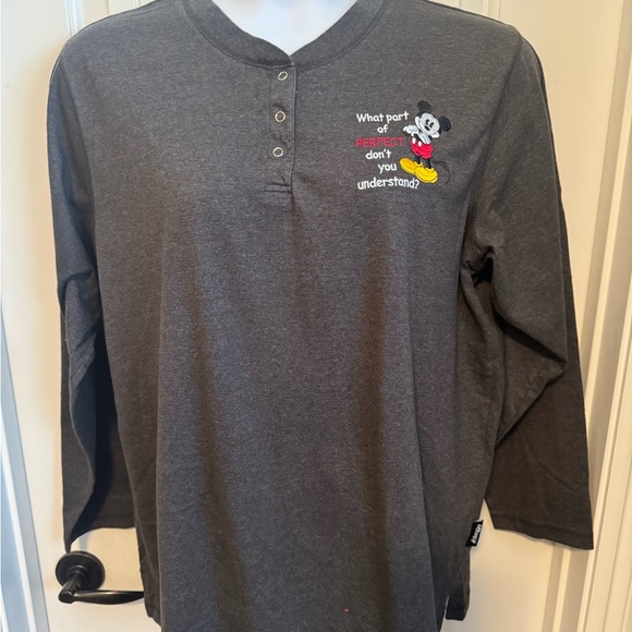 Disney Henley Long Sleeve Tee w/Mickey Mouse Embroidery Grey Shirt, Size  22/24 - Picture 1 of 6